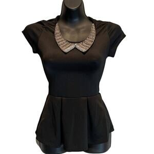 Vanilla Bay Peplum Top With Removable Necklace Detail - Small